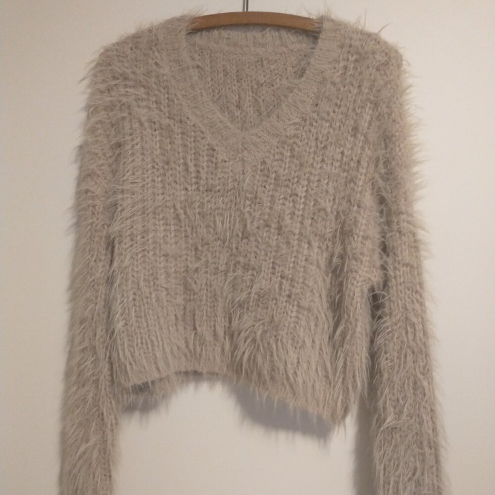 SHEIN Prive` Solid Eyelash Knit Sweater